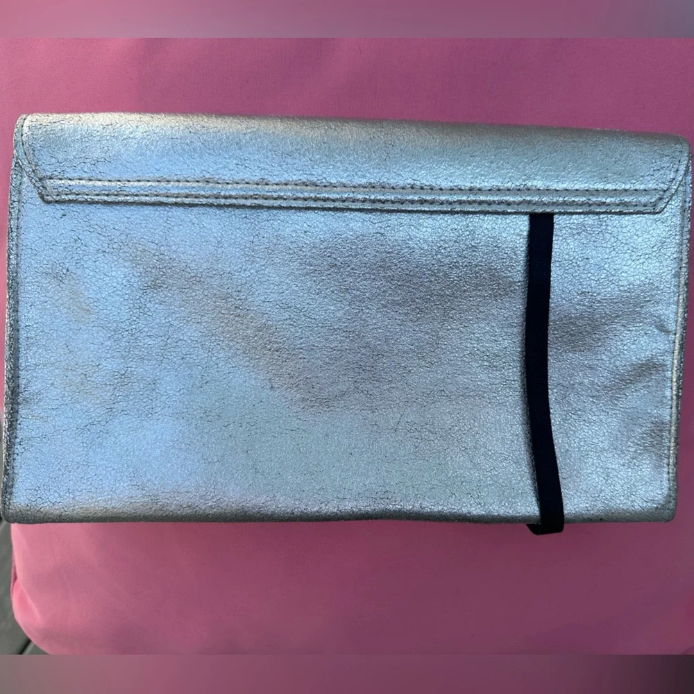 Thierry Mugler Faux Leather Silver‎ Clutch, Envelope Style Elastic Closure